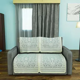 Myntra Elegant Homes Blue & White Printed Cotton 4 Piece Sofa Cover-image-28