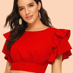 DressBerry Flutter Sleeve Ruffles Crop Top-15