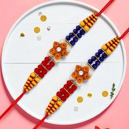 ADIVA Set Of 2 Sones Studded & Beaded Floral Rakhis Roli Chawal & Greetings Card-image-74