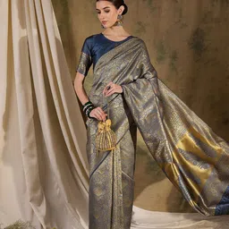 DEVATITHI Ethnic Motifs Zari Silk Blend Banarasi Saree-picture-4