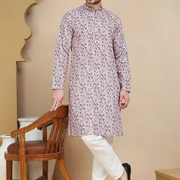 Anouk Rustic Floral Printed Band Collar Straight Kurta With Pyjamas-picture-22