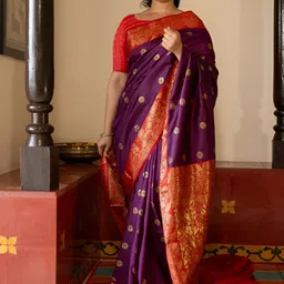 CANIZZARO Women Woven Design Zari Banarasi Saree-picture-6
