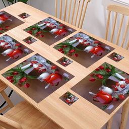 REVEXO 6Pc Brown & Red Printed Rectangle Costers & Table Placemats image 2