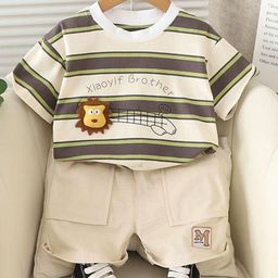 POP STREET KIDS Boys Striped T-shirt With Shorts-image-92