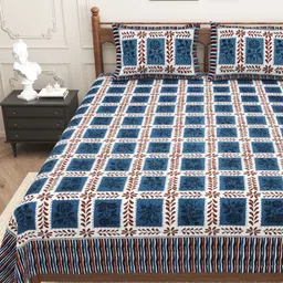 Urban Jaipur Navy Blue & Red Floral 186 TC King Bedsheet with 2 Pillow Covers-image-39