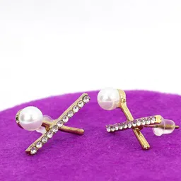 FIMBUL Gold-Plated Geometric Pearls Beaded Studs Earrings-11