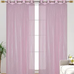 Galaxy Home Decor Pink 2 Pieces Striped Sheer Window Curtains-38