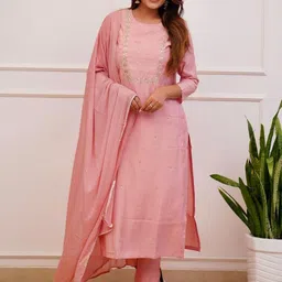 DIVASTRI Women Floral Embroidered Regular Sequinned Kurta with Trousers & With Dupatta-image-18