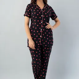 dreambe Women Night Suit Set Black, Pink Printed-picture-32