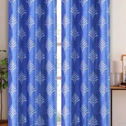 Aura Navy Blue & White Set of 4 Floral Long Door Curtain-16