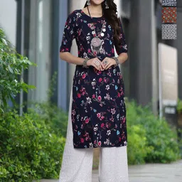 Moda Rapido Selection Of 4 Floral Printed Round Neck Straight Kurtas-image-56