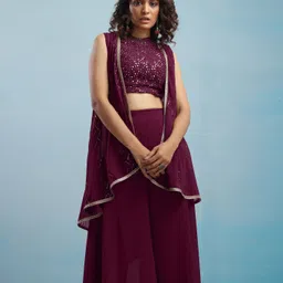 SANCIA Women Embroidered Regular Sequinned Top with Palazzos & With Dupatta-27
