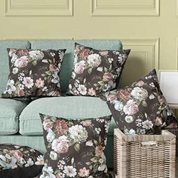 Blue Grass Coffee Brown 5 Pieces Floral Satin Square Cushion Covers-image-20