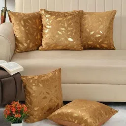 HOMECROWN Gold 5 Pieces Floral Velvet Square Cushion Covers-56
