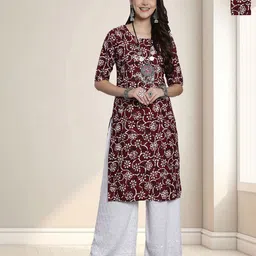 HERE&NOW Women Ethnic Motifs Printed Crepe Kurta-image-52