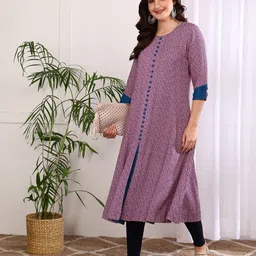 KALINI Geometric Printed Round Neck A Line Kurta-21