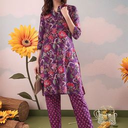 Moda Rapido Floral Printed Pure Cotton Tunic & Palazzo Co-Ord Set-picture-49