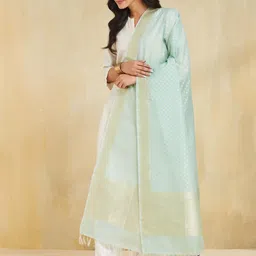 Fabindia Floral Woven Design Cotton Silk Dupatta With Zari-picture-13