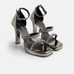 Mochi Women Strappy Square Toe Embellished Heels-5