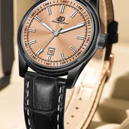 DOUBLERUN Men Dial & Leather Bracelet Style Straps Analogue Multi Function Watch H05N6008-6