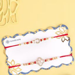 Floweraura Set Of 2 Artificial Stones Studded & Beaded Butterfly Thread Rakhis With Roli-image-88