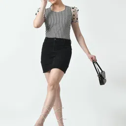 Brainbees Women Checked Puff Sleeve Regular Top-image-47