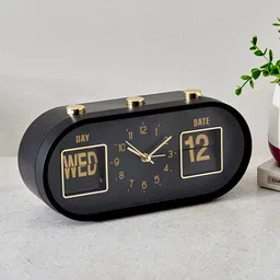 Home Centre Black & Brown Casablanca Gloss Contemporary Table Alarm Clock With Day & Date-0