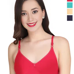 Liigne Women Pack Of 4 Cotton Full Coverage Non-Wired Non Padded T-shirt Bra-picture-21