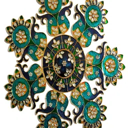 Kala Samarpan Blue & Green Metal Rangoli With Centerpiece-image-63