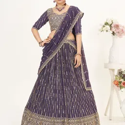 SHOPGARB Embroidered Sequinned Semi-Stitched Lehenga With Unstitched Blouse & Dupatta-picture-14