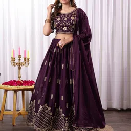 PAYAL CREATION Embroidered Foil Print Ready to Wear Lehenga & Semi-Stitched Blouse With Dupatta-picture-17