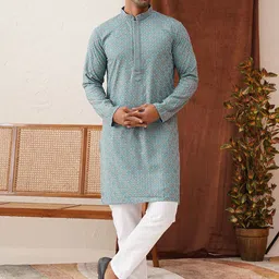 Jompers Men Ethnic Motifs Embroidered Regular Sequinned Kurta with Pyjamas-9