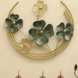 vedas Mystical India Gold-Toned & Green Flower Round Shaped Metal Wall Decor-image-39