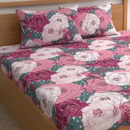CG HOMES Pink & Green Floral 210 TC King Bedsheet with 2 Pillow Covers-image-77