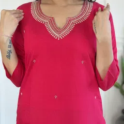 Anouk Women Embroidered Regular Sequinned Kurta with Trousers & With Dupatta image 5
