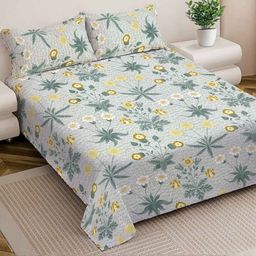 Myntra Elegant Homes Multicoloured Floral 300 TC King Bedsheet with 2 Pillow Covers-picture-46