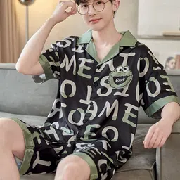 StyleCast Printed Short Sleeve Shirt With Shorts Night Suit-image-77
