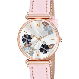 CSAMON Women Patterned Dial & Leather Straps Analogue Watch C34 RG Fosil BLK PINK Leather_F-image-5