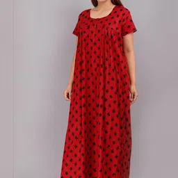 AAKARSHANA CREATION Red Pure Cotton Maxi Printed Nightdress-picture-34