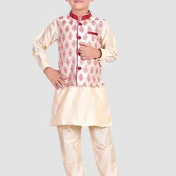 Pehanaava Boys Ethnic Motifs Regular Thread Work Kurta with Pyjamas-15