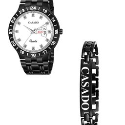 CASADO Men Bracelet and Embellished Analogue Watch Gift Set 610-WHITE-BRACELET-BLACK-image-73
