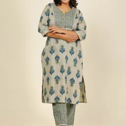 Aramya Soft Cotton Floral Straight Kurta Pant Set-picture-2