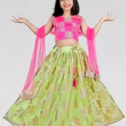 BAESD Girls Embroidered Mirror Work Tie and Dye Ready to Wear Lehenga & Blouse With Dupatta-picture-17
