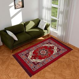 RUBOXA Maroon Ethnic Motifs Printed Anti-Skid Velvet Carpet-image-30