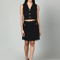 Fashion Gaiia Self Design Sleeveless Jacket & Skirt Co-Ord Set-image-67