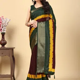 J 6 DESIGNER Colourblocked Zari Block Print Saree-picture-10