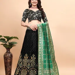 JULEE Floral Woven Design Ready to Wear Lehenga & Unstitched Blouse With Dupatta-image-6