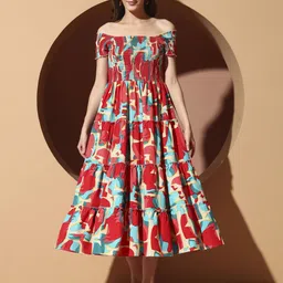 ZWERLON Floral Printed Off-Shoulder Midi Dress-picture-28