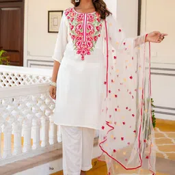 KALINI Women Floral Embroidered Regular Kurta with Trousers & With Dupatta-picture-14