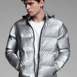 Jack & Jones Men Mock Collar Solid Casual Puffer Jacket-image-101